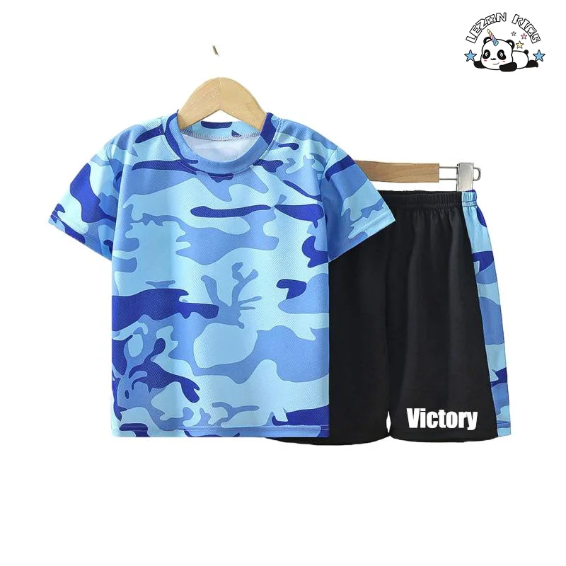 LEZONKIDS - Customizable European American Stylish Boys Summer Cotton T Shirt Toddler Kids Boys Clothing Sets